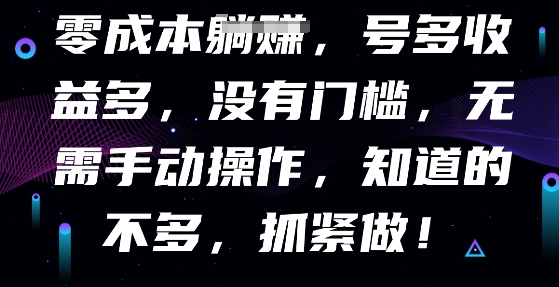 零成本全自动,号多收益多,没有门槛,无需手动-轻创资源网