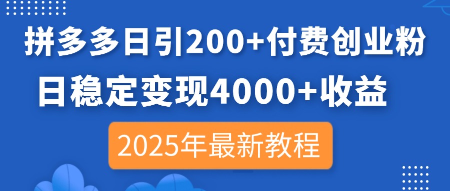 （14217期）拼多多日引200+付费创业粉，日稳定变现4000+收益，2025年最新教程-轻创资源网