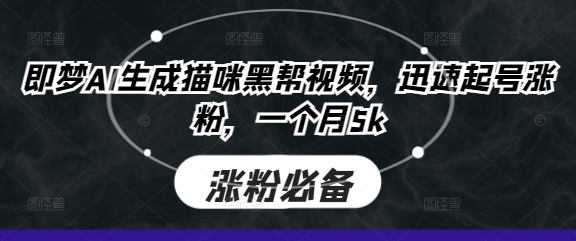 即梦AI生成猫咪黑帮视频，迅速起号涨粉，一个月5k-轻创资源网