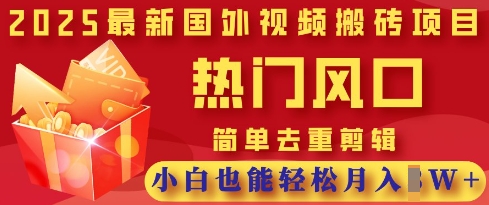 2025最新视频搬砖项目，热门风口，简单去重剪辑，小白也能轻松月入过W-轻创资源网